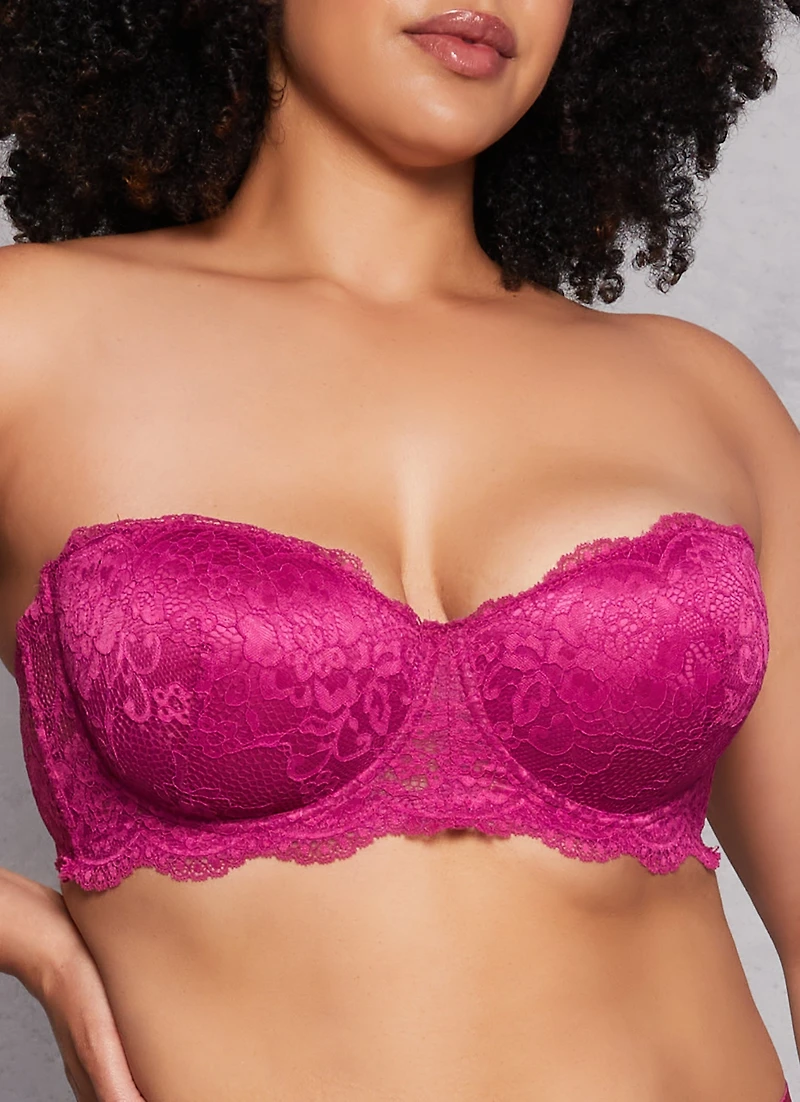 Plus Size Floral Lace Scalloped Hem Balconette Bra | Converts to Strapless