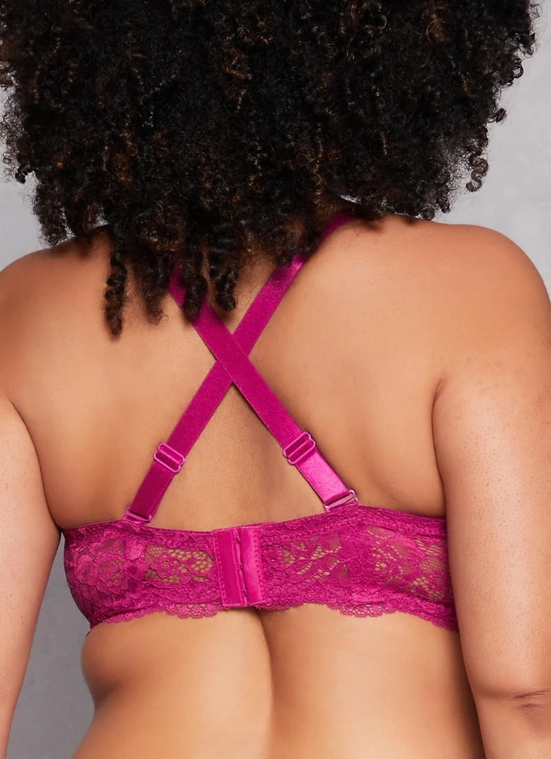 Plus Size Floral Lace Scalloped Hem Balconette Bra | Converts to Strapless