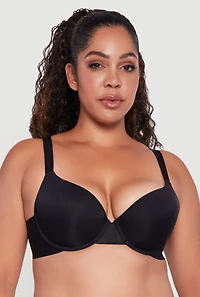 Womens Plus Laser Cut Padded Push Up Plunge Bra, Black,