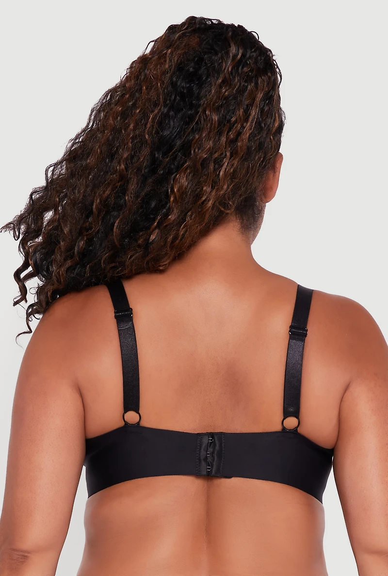 Womens Plus Size Laser Cut Padded Push Up Plunge Bra, Black, Size 40D