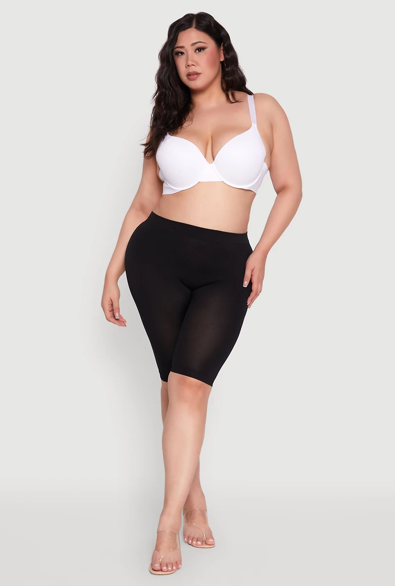 Womens Plus Seamless Padded Push Up Plunge Bra, White,