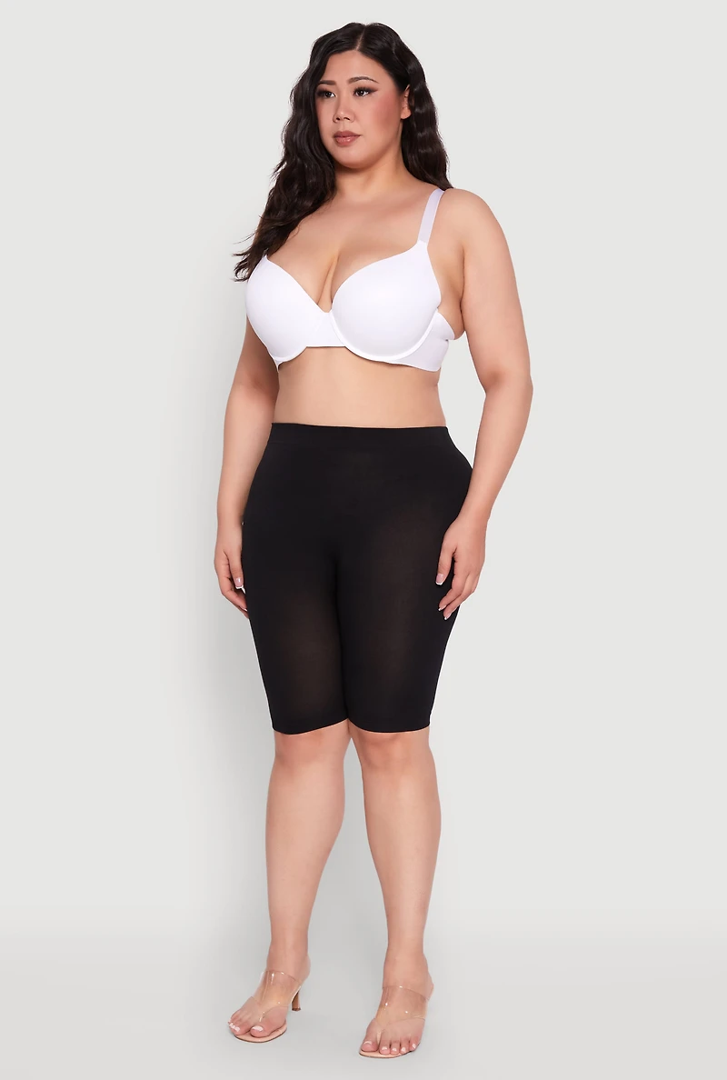 Womens Plus Size Seamless Padded Push Up Plunge Bra, White, Size 42DD