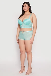 Womens Plus Size Floral Lace Caged Plunge Longline Bra, Green, Size 42C