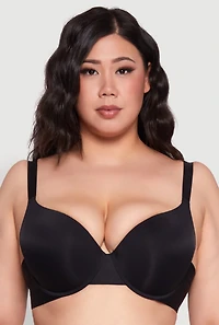 Womens Plus Size Solid Padded Push Up Plunge Bra, Black, Size 40DD