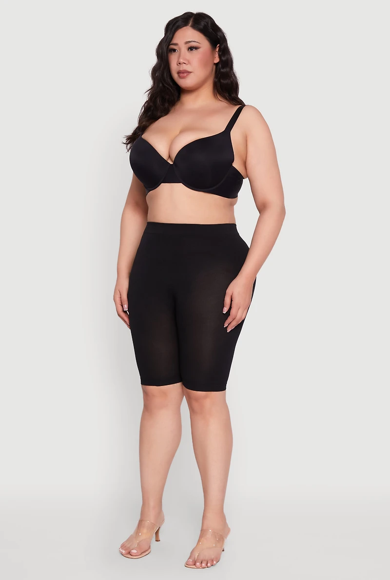 Womens Plus Size Solid Padded Push Up Plunge Bra, Black, Size 40DD