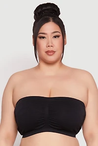 Womens Plus Size Basic Seamless Ruched Bandeau Bra, Black, Size 3X