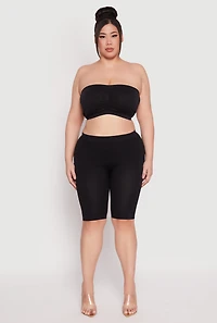 Womens Plus Size Basic Seamless Ruched Bandeau Bra, Black, Size 3X