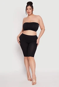 Womens Plus Size Basic Seamless Ruched Bandeau Bra, Black, Size 3X