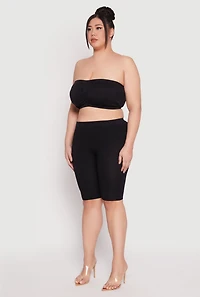 Womens Plus Size Basic Seamless Ruched Bandeau Bra, Black, Size 3X