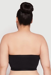 Womens Plus Size Basic Seamless Ruched Bandeau Bra, Black, Size 3X