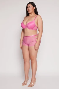 Womens Plus Size Floral Lace Back Caged Bra, Pink, Size 38D