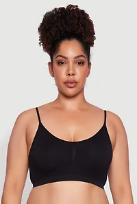 Womens Plus Size Seamless Ribbed Knit Cami Bra, Black, Size 3X