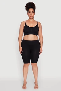 Womens Plus Size Seamless Ribbed Knit Cami Bra, Black, Size 3X