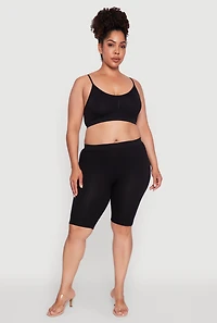 Womens Plus Size Seamless Ribbed Knit Cami Bra, Black, Size 2X