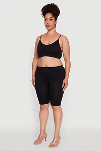 Womens Plus Size Seamless Ribbed Knit Cami Bra, Black, Size 2X