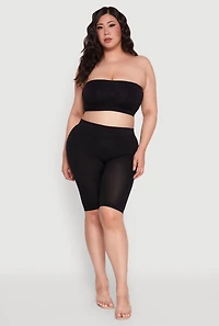 Womens Plus Size Solid Seamless Ribbed Knit Bandeau Bra, Black, Size 2X