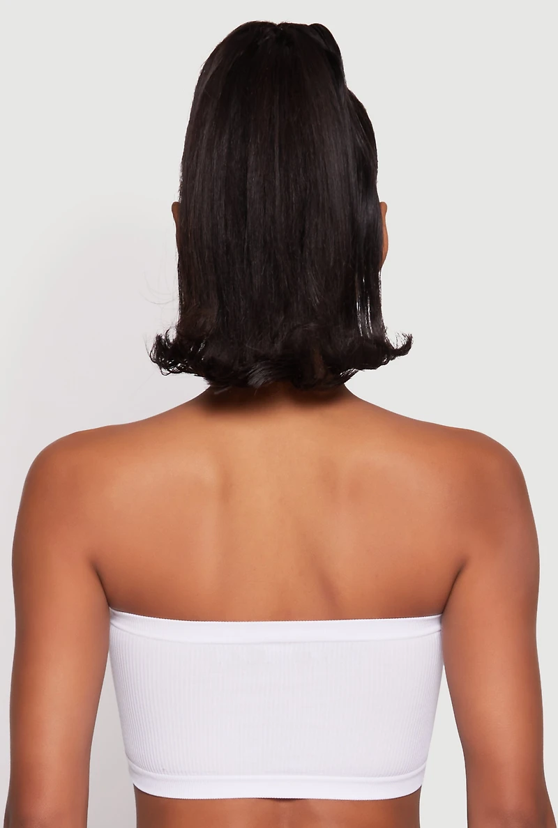 Womens Ribbed Knit Ruched Bandeau Bra, White, Size S
