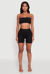 Womens Seamless Rib Knit Bandeau Bra, Black,