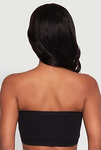 Womens Seamless Rib Knit Bandeau Bra, Black,