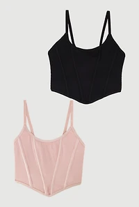 Womens Corset Detail Ribbed Knit Bralette 2 Pack, Multi,
