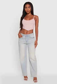 Womens Corset Detail Ribbed Knit Bralette 2 Pack, Multi,