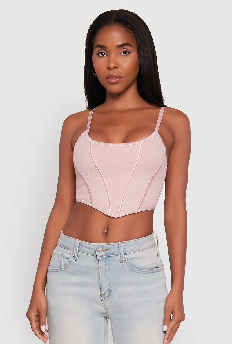 Womens Corset Detail Ribbed Knit Bralette 2 Pack, Multi,