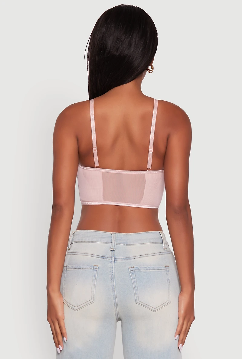 Womens Corset Detail Ribbed Knit Bralette 2 Pack, Multi,