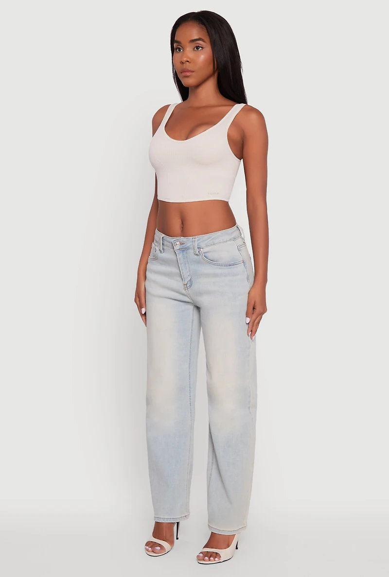 Womens Ribbed Knit V-Neck Bralettes with Shelf Bra 2-Pack, Multi, Size L