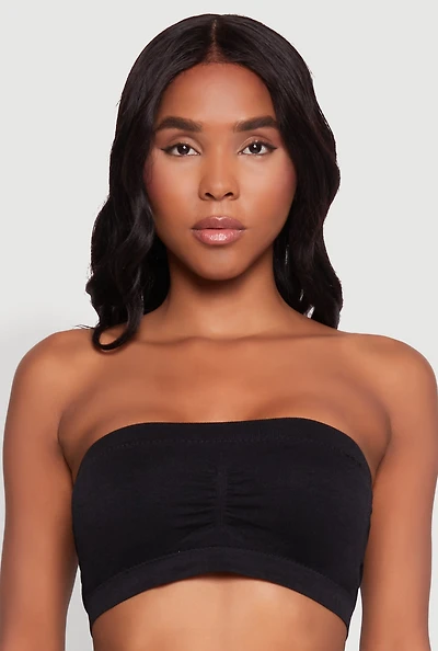 Womens Seamless Basic Bandeau Bra, Black, Size S