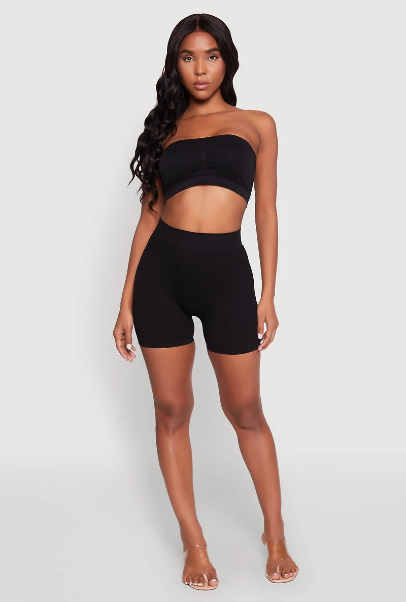 Womens Seamless Basic Bandeau Bra, Black, Size XL
