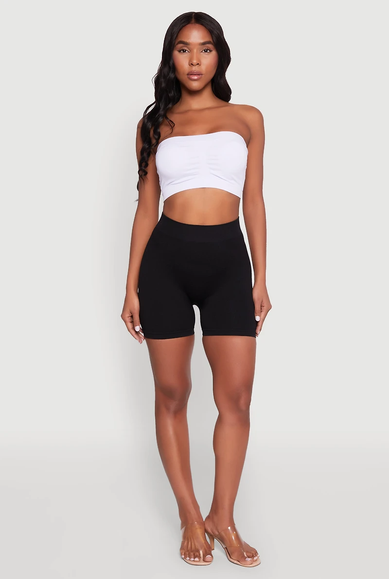 Womens Seamless Padded Bandeau Top, White, Size L-XL