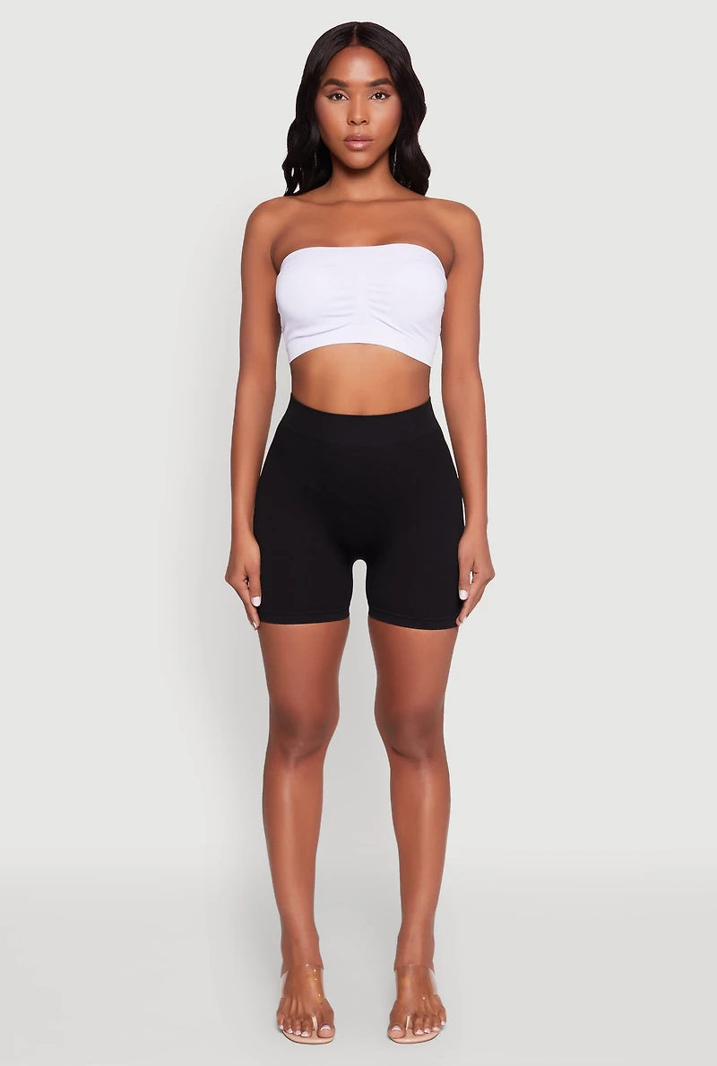 Womens Seamless Padded Bandeau Top, White, Size L-XL