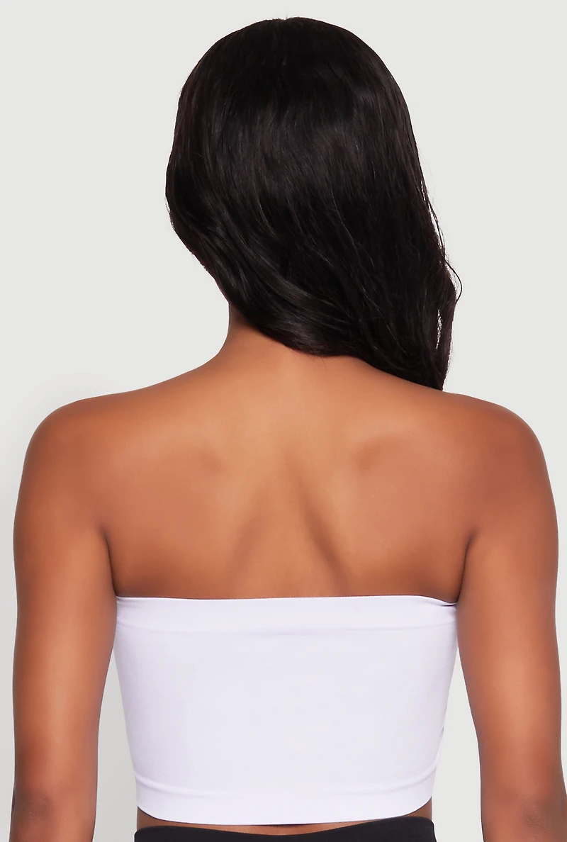 Womens Seamless Padded Bandeau Top, White, Size L-XL