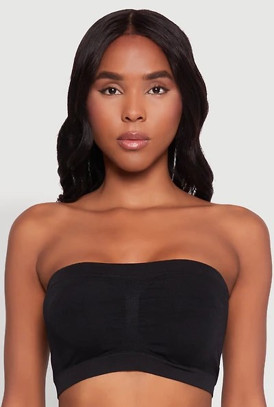 Womens Basic Seamless Padded Bandeau Top, Black, Size S-M