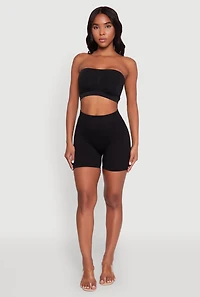 Womens Basic Seamless Padded Bandeau Top, Black, Size S-M