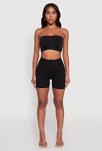 Womens Basic Seamless Padded Bandeau Top, Black, Size S-M