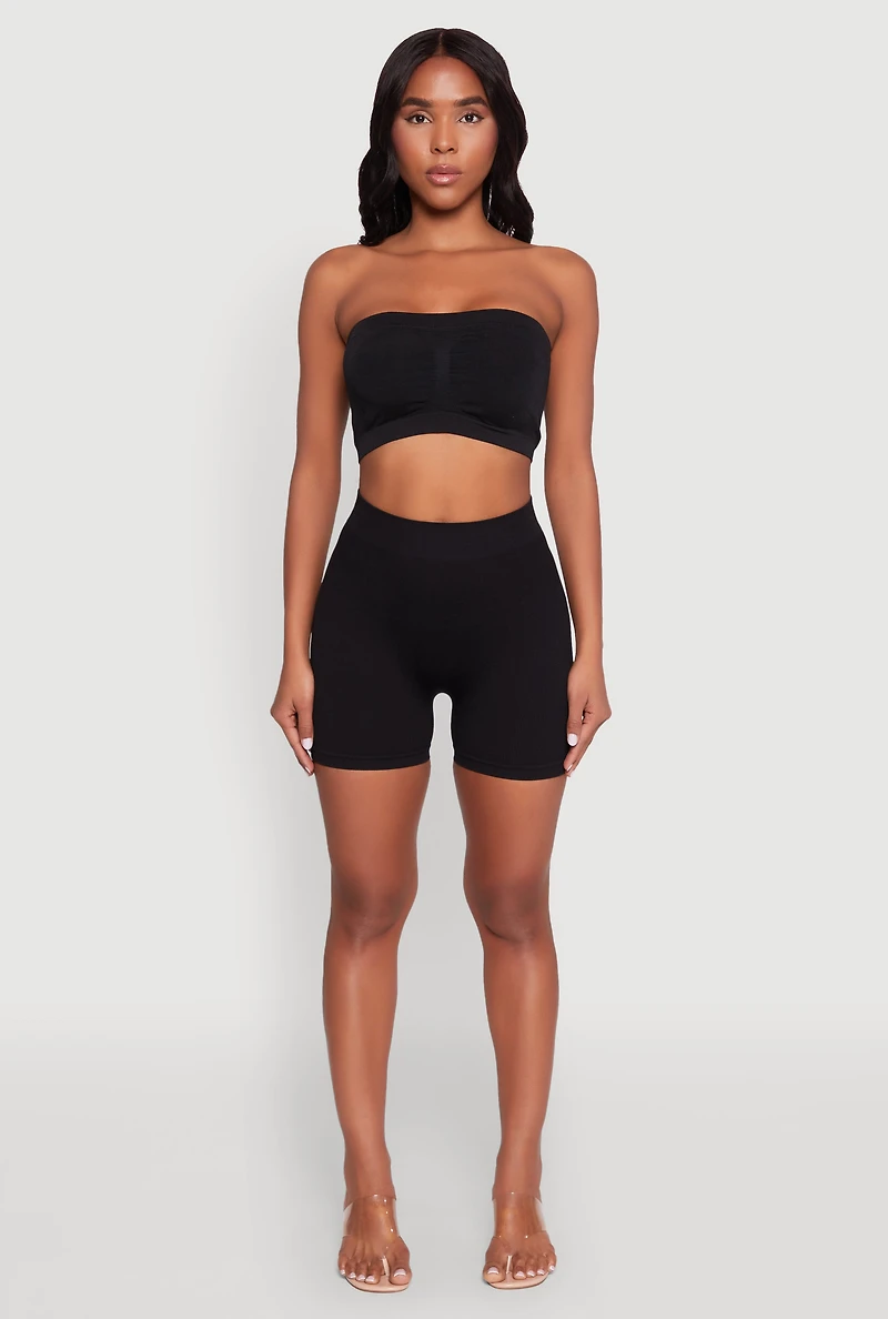 Womens Basic Seamless Padded Bandeau Top, Black, Size S-M