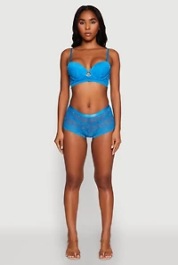 Womens Lace Keyhole Push Up Plunge Bra, Blue, Size 36D