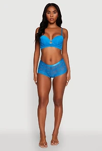 Womens Lace Keyhole Push Up Plunge Bra, Blue, Size 36D