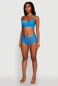 Womens Lace Keyhole Push Up Plunge Bra, Blue,