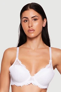 Scalloped Floral Lace Bow Detail Plunge Bra