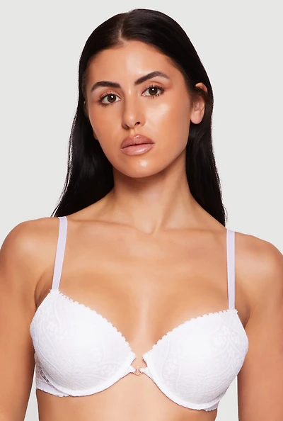 Patterned Lace Push Up Plunge Bra