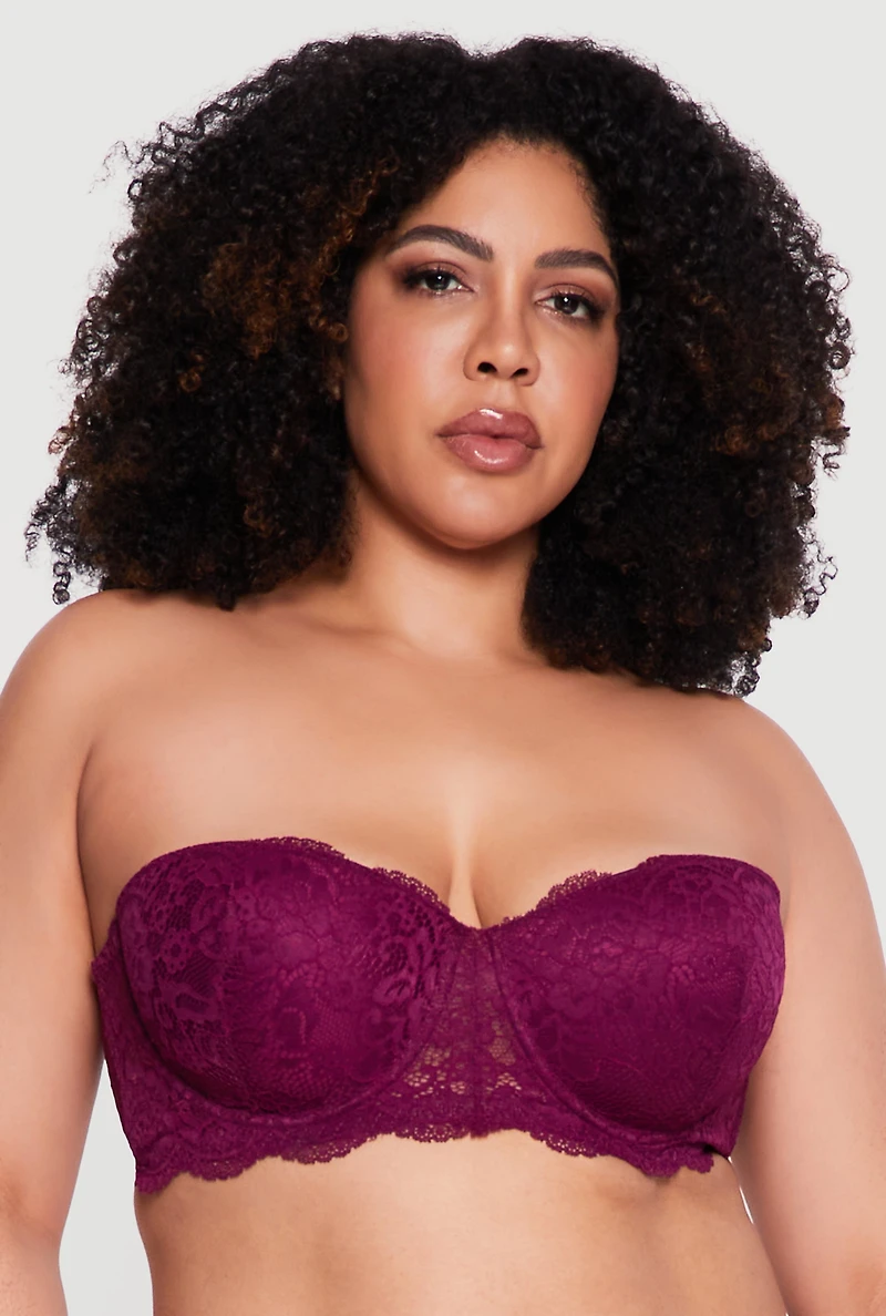 Plus Solid Lace Convertible Balconette Bra