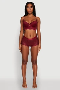 Womens Lace Longline Plunge Bra with Cut Out Detail, Burgundy, Size 36C