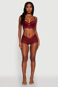 Womens Lace Longline Plunge Bra with Cut Out Detail, Burgundy, Size 36B