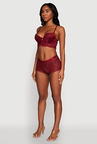 Womens Lace Longline Plunge Bra with Cut Out Detail, Burgundy, Size 36B