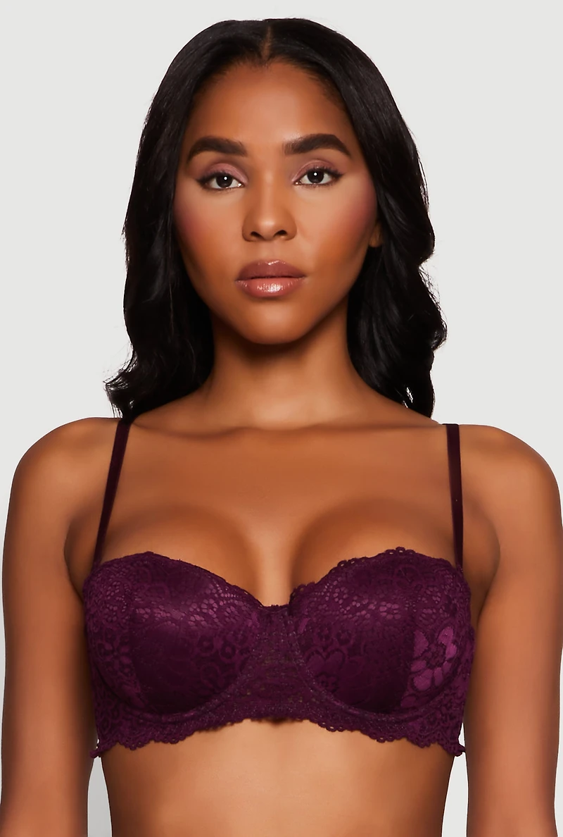 Womens Flower Lace Scalloped Hem Balconette Bra, Purple, Size 38B