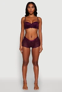 Womens Flower Lace Scalloped Hem Balconette Bra, Purple, Size 38B