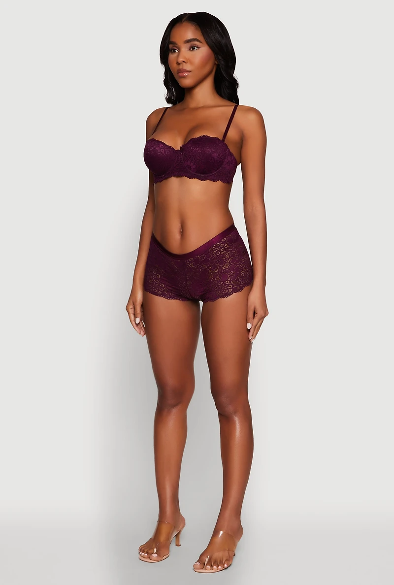 Womens Flower Lace Scalloped Hem Balconette Bra, Purple, Size 38B