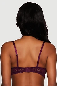 Womens Flower Lace Scalloped Hem Balconette Bra, Purple,